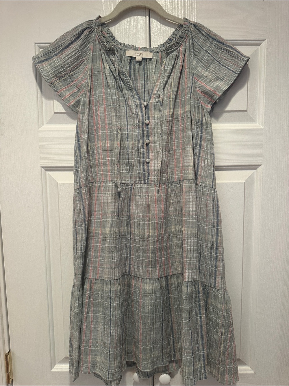 LOFT Madras Plaid Tiered Dress size Small